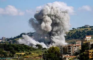 Smoke rises following an Israeli airstrike that targeted the southern Lebanese village of Nabatieh on Monday. Benjamin Netanyahu has ordered intensified strikes in order to ‘crush’ Hezbollah.