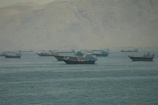 Vessels are anchored  off Oman in the the Strait of Hormuz on Monday. Photo: Reuters