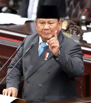 Indonesian President Prabowo Subianto speaks at the parliament complex in Jakarta on Wednesday. Photo: Xinhua