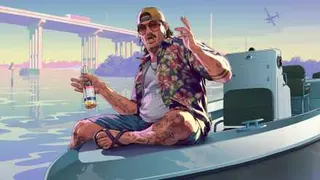 Artwork of a Florida guy in shorts with a beer sitting on a boat
