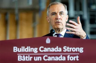 FILE PHOTO: Canada's Prime Minister Mark Carney makes an announcement at the new and currently under construction Embleton Community Centre and Park, in Brampton, Ontario, Canada, April 7, 2026. REUTERS/Carlos Osorio/File Photo