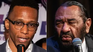 two photos side-by-side of U.S. Reps. Christian Menefee and Al Green
