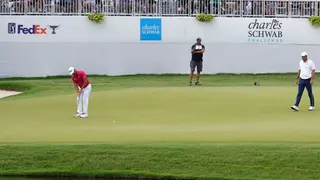 Gary Woodland putts on the ninth green during the 2025 Charles Schwab Challenge at Colonial Country Club in Fort Worth, Texas.