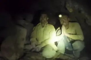 A Thai-led rescue team broke through to an area in a flooded Laos cave where they found five of the seven missing villagers perched on a muddy ledge on Wednesday. Photo: Facebook / Thailand Rescue Diver