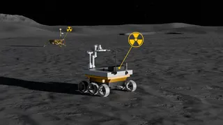 Model of lunar modules powered by an engine fueled by radioactive isotopes made at Cape Canaveral (Florida, USA) on May 26, 2026