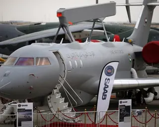 a parked grey aircraft