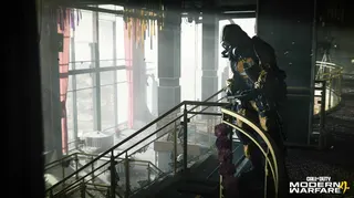 A DMZ soldier in Modern Warfare 4 looking down a staircase.