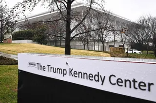 A sign with Trump’s name is seen at the Kennedy Centre in Washington in January. Photo: AFP