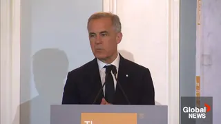 當地時間28日，加拿大總理卡尼在紐約經濟俱樂部的專題研討會中發表演講。（截自環球...