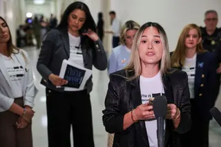 Andrea Sterling, a survivor of Jeffrey Epstein, speaks to the media on the day of a House Oversight and Government Reform Committee