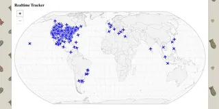 Kyle McDonald's Apocalypse Early Warning System features a world map with the approximate locations of more than 35,000 private and business jets.