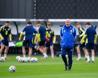 Steve Clarke watches on during a Scotland training session