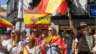 AFP via Getty Images Protesters march during a demonstration against Pedro Sanchez, Spain's prime minister, and the government, in Madrid, Spain, on Saturday, May 23, 2026