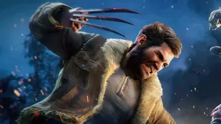 Logan pounces on someone with his claws out