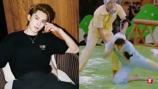 王鹤棣（左图，右图黄衣者）一句“不舒服”引发大争议，他过去在综艺节目对嘉宾丁程鑫（右图蓝衣者）的暴力行为也被网民挖出谴责。 （互联网）