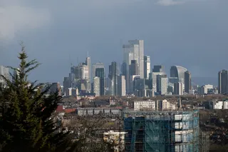 The London skyline is seen with the financial district in the background