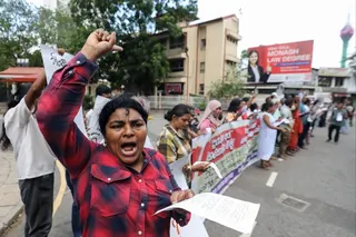 Sri Lankans protest outside the Attorney General’s Department in Colombo earlier this month, calling for the acceleration of the investigation into a recent child abuse case in which a Buddhist monk is suspected to be involved. Photo: EPA