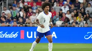 Chris Richards wearing number 3 jersey playing soccer at Lower.com Field in Columbus Ohio