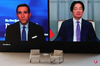 台湾总统赖清德去年11月以视讯方式接受《纽约时报》DealBook Summit主持人索尔金的专访，访问内容于去年12月4日播出。 （法新社）