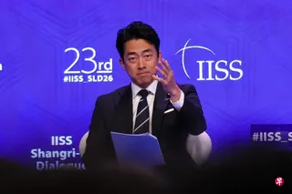 日本防长小泉进次郎在香会反驳“新军国主义”批评，并指中国军事扩张及军事活动已成为国际社会严重关切。 （张俊杰摄）