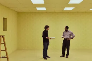 Director Kane Parsons on the set of Backrooms with actor Chiwetel Ejiofor