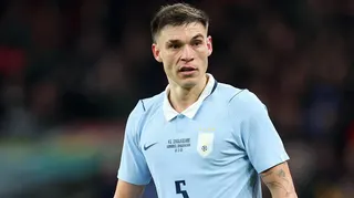 Manuel Ugarte in action for Uruguay