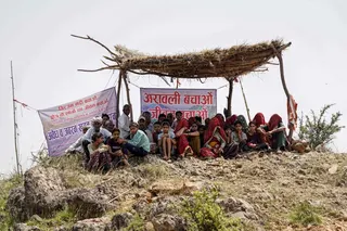 This photograph taken on May 19, 2026 shows villagers protesting against mining at Bhagwanpura village in Rajasthan’s Neem ka Thana town. — AFP pic