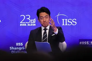 Japan’s defence minister Koizumi Shinjirō speaking at a plenary session at the 23rd IISS Shangri-La Dialogue on May 31.