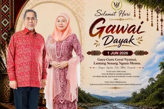 Wan Junaidi and his wife Toh Puan Datuk Patinggi Fauziah Mohd Sanusi extend their Gawai Dayak greeting to all the Dayak communities in Sarawak. — The Borneo Post pic