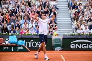 Rafael Jodar celebrates his win against Pablo Carreño Busta at Roland Garros