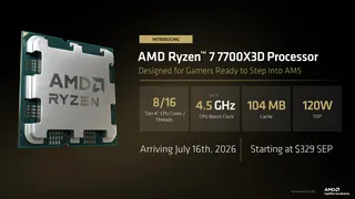 AMD Ryzen 7 7700X3D information on a chart, plus image of the chip