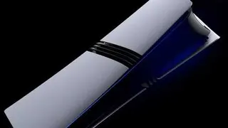 An abstract angled shot of the PS5 Pro against a black background