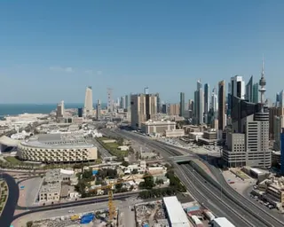 A drone view shows Kuwait City.