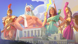 Painterly art of various Greek gods from Theos: Cities of Myth.