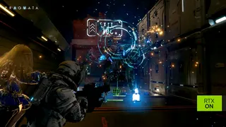 A screenshot of a promotional video created by Nvidia, using Capcom's Pragmata, to demonstrate the use of DLSS 4.5 Ray Reconstruction