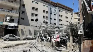 Destroyed car park in front of Jabal Amel hospital in the city of Tyre, southern Lebanon, following Israeli air strikes (2 June 2026)