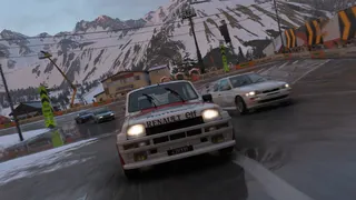 Forza Horizon 6 Link Skills: A Renault racing towards the camera in a snowy, mountainous region.