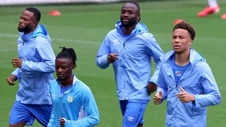 DR Congo's players train at Liege's stadium before their friendly with Denmark