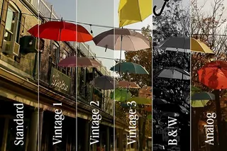 A photo comparing the six filters built-into the Camp Snap 2 camera.