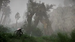 Kliff crouching before a hut on legs in Crimson Desert.