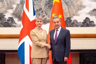British Foreign Secretary Yvette Cooper meets Chinese Foreign Minister Wang Yi at Diaoyutai Guest House in Beijing on Tuesday. London's top diplomat is on a three-day visit to China. Photo: dpa