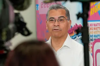 California Democratic gubernatorial candidate Xavier Becerra talks with reporters during his visit to the Planned Parenthood headquarters in Sacramento, Monday, June 1, 2026.