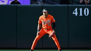 Jordyn Adams batting during Orioles game at Oriole Park in Baltimore