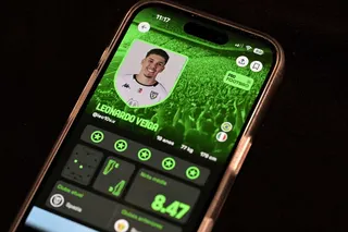Brazilian footballer Leo Veiga seen on the screen of the Foot Bao app. Photo: AFP