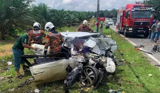 Kluang police chief Assistant Commissioner Bahrin Mohd Noh said the 19-year-old was believed to have been driving a Mercedes-Benz A250 at high speed and in a reckless manner alongside a BMW 530e driven by his 22-year-old brother. -  Pic courtesy of Fire & Rescue Department