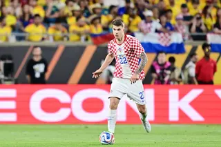 ORLANDO, FLORIDA - MARCH 26: Luka Vuskovic of Croatia controls the ball during the international friendly match between Colombia and Croatia an international at Camping World Stadium on March 26, 2026 in Orlando, Florida. Julio Aguilar/Getty Images/AFP (Photo by Julio Aguilar / GETTY IMAGES NORTH AMERICA / Getty Images via AFP)