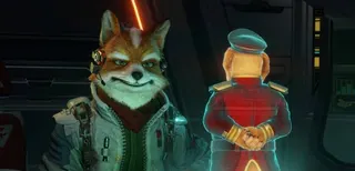 Star Fox stares at a hologram in Star Fox for the Nintendo Switch 2.