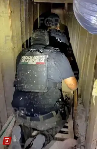 墨國執法人員查獲藏匿於蒂華納民宅內地，可直通美國加州境內的地下通道。（取自墨西哥...