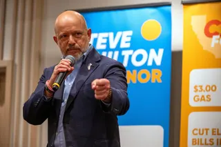 California Republican gubernatorial candidate Steve Hilton speaks during a campaign event on Sunday, May 31, 2026, in Santa Monica.