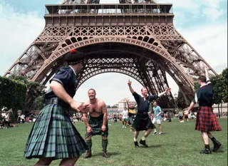 Scotland fans at the Eiffel Tower in Paris during their country’s last World Cup appearance at France 1998. Photo: AP